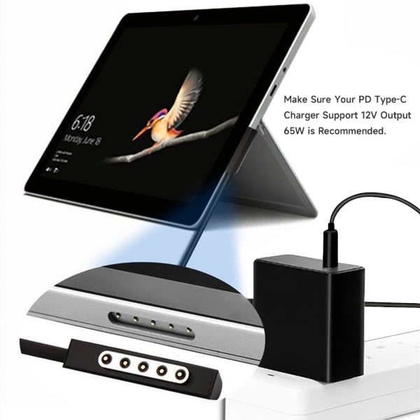 Surface Connect till USB C Laddningskabel för Surface Pro 1 2RT Dator Magnetic Connector Power Kabel