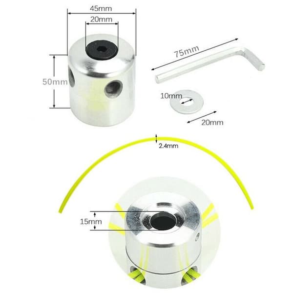Universelt trimmerhode i aluminium med 2 linjer - Inkluderer 1 hode + 4 linjer