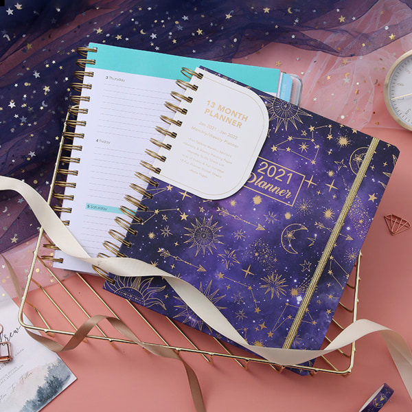 2021 Agenda Planer Organizer B5 Coil Notebook Journal Dagligen Månadsvis Veckoschema Skolan Kontorsmaterial Papper Grå