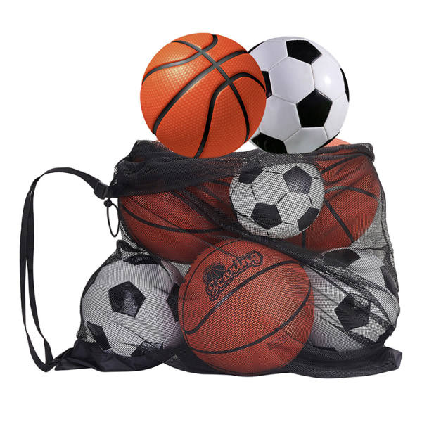 Nylon sportsnett med stor kapasitet, basketball, fotball leketøy, svart L Black L