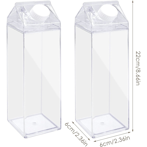 2-pack transparent mjölkförpackning Vattenflaska Återanvändbar fyrkantig mjölk
