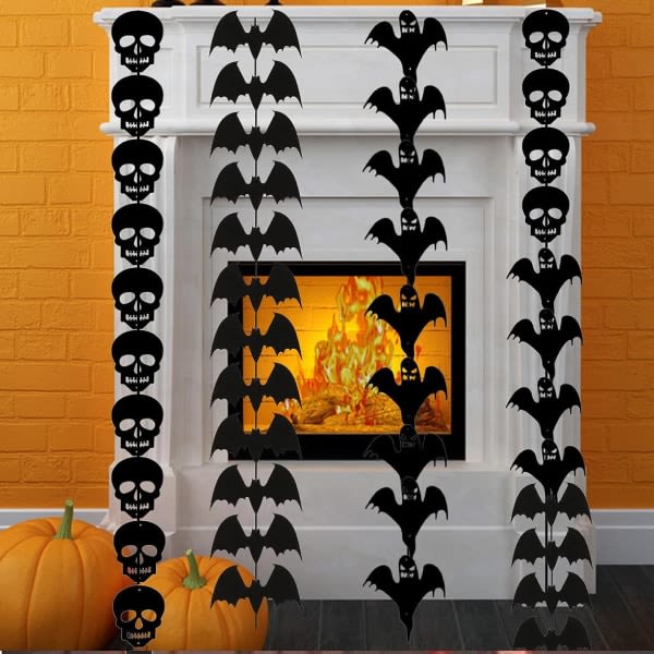 4Pack Halloween non-woven dekorativa hängen, atmosfär Batstring+Skeleton+Ghost+Mix