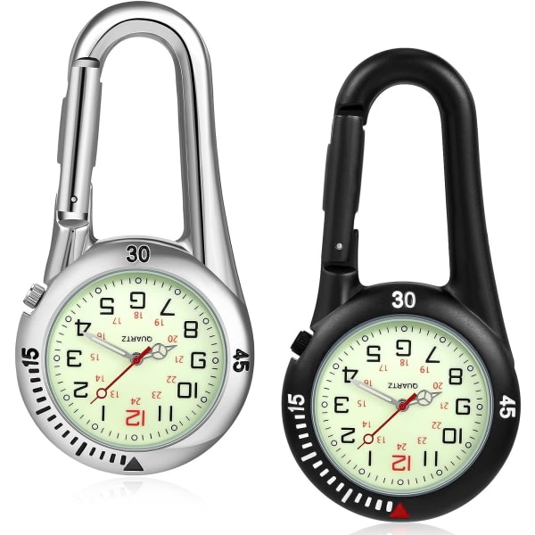2 dele Clip on Quartz Watch Ryggsäck Fob Bälte Watch sikkerhedsspänne for udendørsaktiviteter （svart+vit）