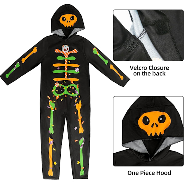 Skelet Jumpsuit til Børn og Voksne 3D Print Knogler Halloween Kostume Kranium Ud til Rollespil Fest Sugar for children 7-8 years old