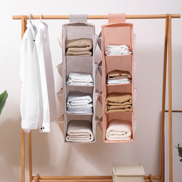 Hængende garderobeskab Organizer og opbevaring 4 hylder hylder Garderobe Tøj Organiser Pink