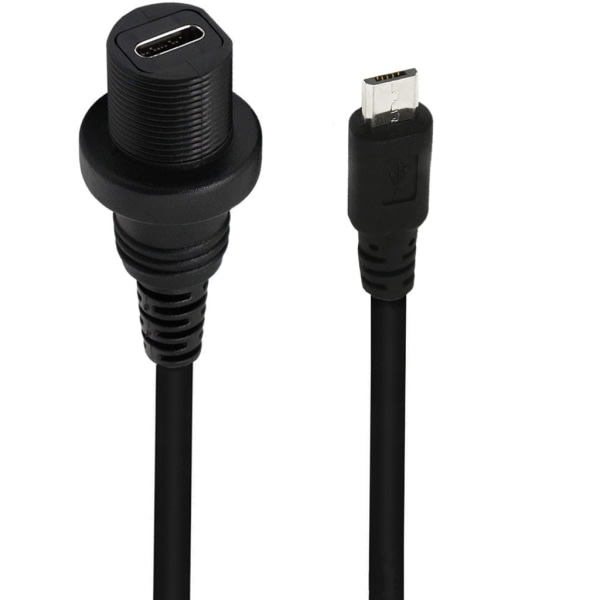 90 Graders Retvinklet Micro USB 5P Han til USB 3.1 Type-C Hun Konverter Adapter Kabel Datatransfer 30cm