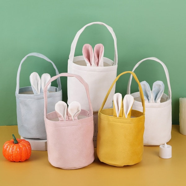 Påskpresentpåse Tygpåsar för påskfest Godispåse Goodie Giveaways Bunny Rabbit-Ear Tygpåse Vit Blå