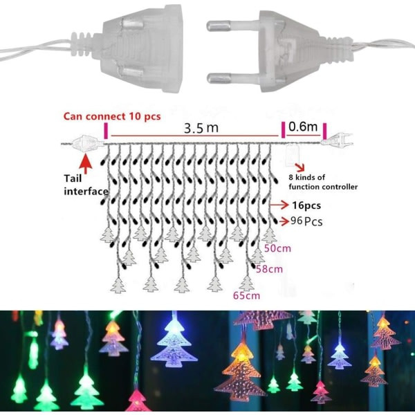Gardinlys, 96 LED-slynger 3m*0,65m, 8 lysmoduser, Wi