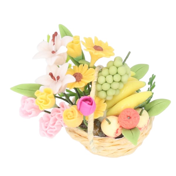 Miniature Blomster- og frugtkurv - udsøgt håndværk - lille, bærbar - langtidsholdbar farve - 1:12 skala
