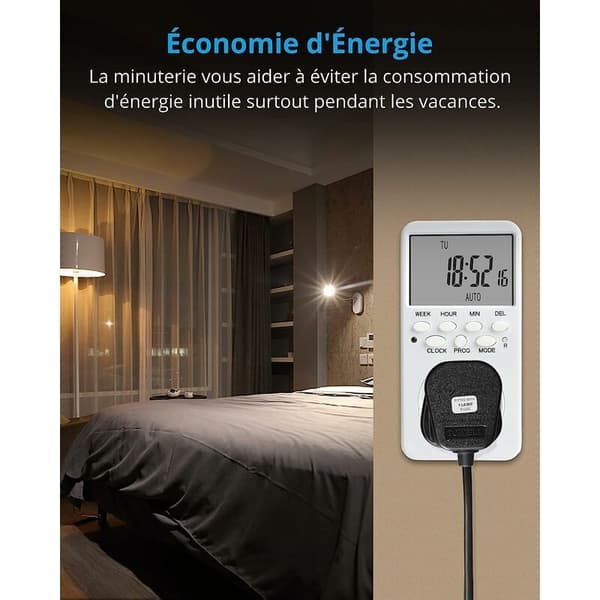 Digital programmerbar stikkontakt, ugentlig elektrisk stikkontakt-timer med 20 programmer, 24 timers timerstik med LCD-display energibesparende til hjemmet