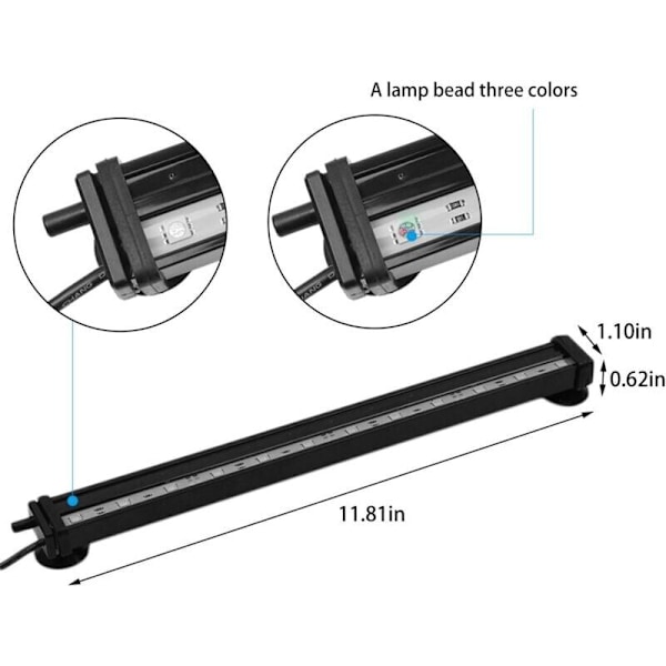 Vandtæt akvarielys med fjernbetjening 5050 LED farveskiftende med 24-tasters controller til ferskvands- og saltvandsakvarium 30 cm.