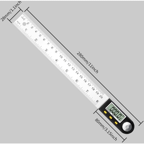 Vinkel lineal vinkelmåler 0°-360° rustfrit stål LCD display til træbearbejdning, hjemmearbejde, konstruktion