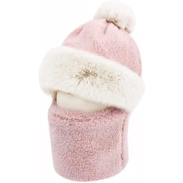 Naisten tuulenpitävä pyöräilyhuivi, talvihuivi, lämmin fleece-naamio, lämpöhattu pom-pomilla hiihtoon ja pyöräilyyn (Yksi koko, vaaleanpunainen)
