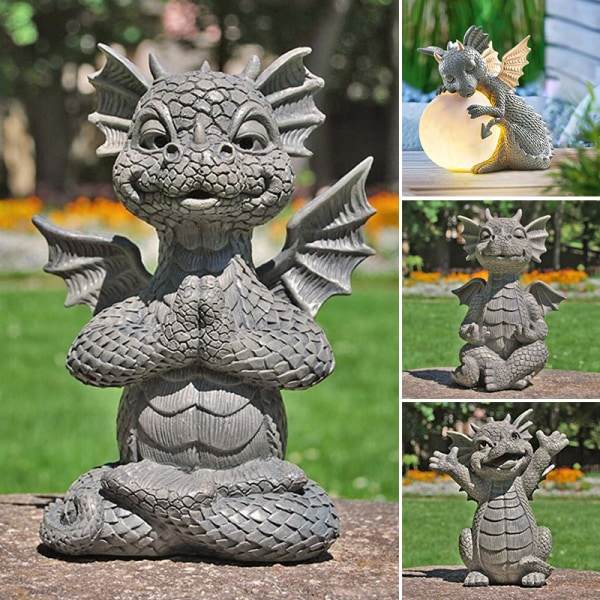 Hage Drage Mediterende Statue Samleobjekt 16 cm Harpiks Ornament Utendørs Hagedekorasjon A