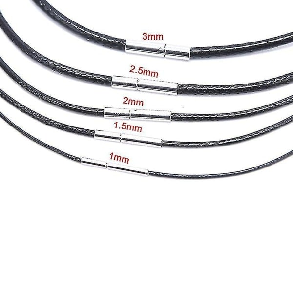 Svart vokslær snor halskjede med vridd spenne i rustfritt stål, choker, tau smykke S 2.5MM