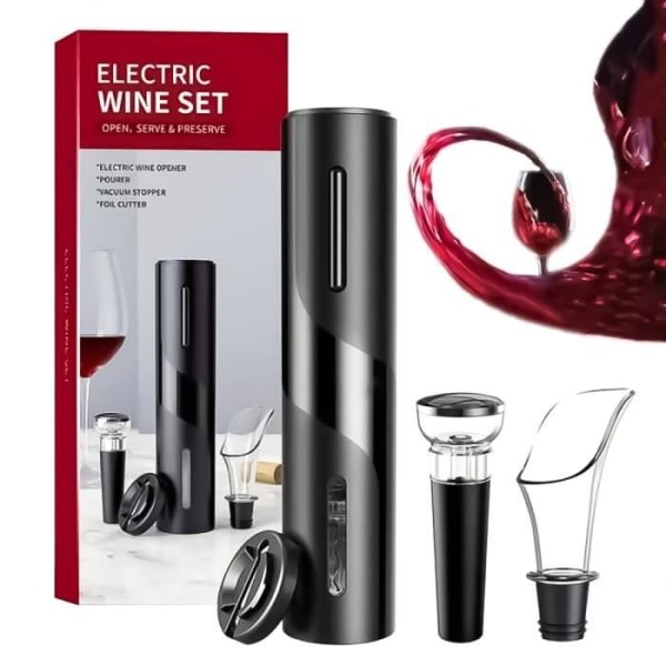 Elektrisk korkskruv 4 i 1 automatisk flasköppnare med folieskärare vinhällare och vinpropp svartPraktiska godsaker