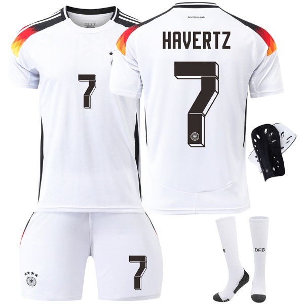 Tyskland Hemma EM 2024 Jersey Fotbollströja Barn Herr Kit No.7 HAVERTZ With socks+protective gear XS