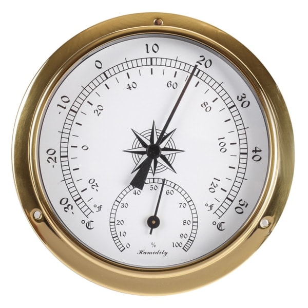 115 mm Veggmontert Termometer Hygrometer Klok Tideklokke Værsenter Kobber for Skall Innendørs Utendørs null - 5