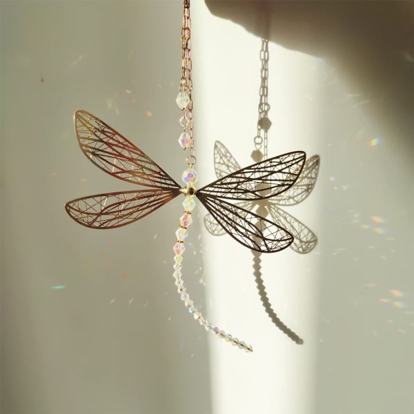 Vacker Crystal Dragonfly for Sun Catcher Rainbow Maker hengt med kjede Suncatcher hengt prydnad for bröllop Par null - 1