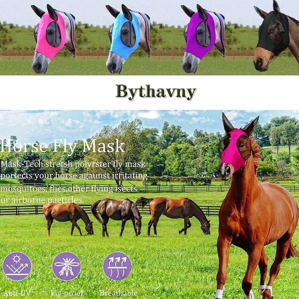 Hestefluemaske, fluemaske for hester med ører, glatt og elastisk