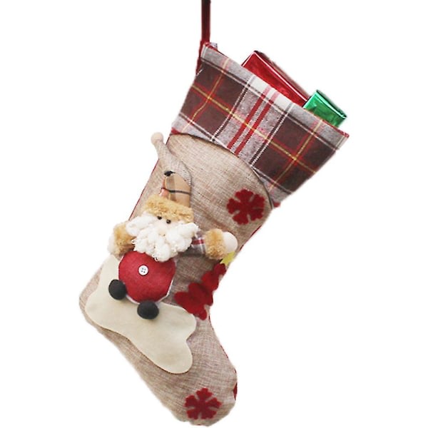 Julstrømper, stor størrelse Klassisk julstrømpe Nisse Snømann Ren Xmas-karakter for festdekorasjon 1 stk - brun