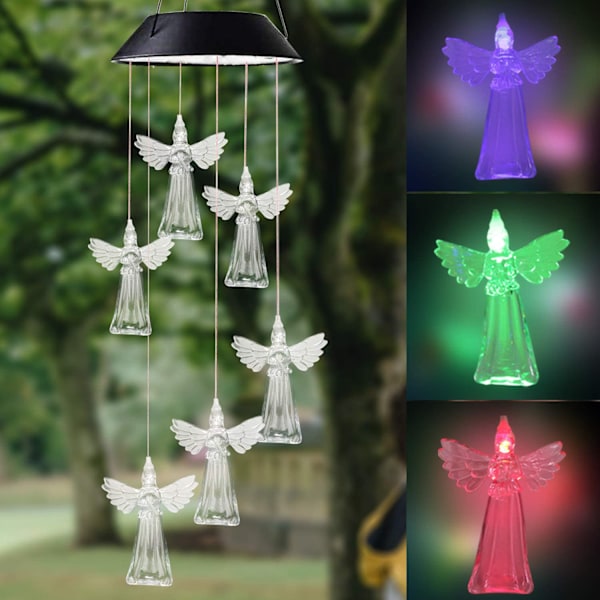 Solcelled Vindklokke LED Engel Vindklokke Havelys Dekorativt Lys Transparent