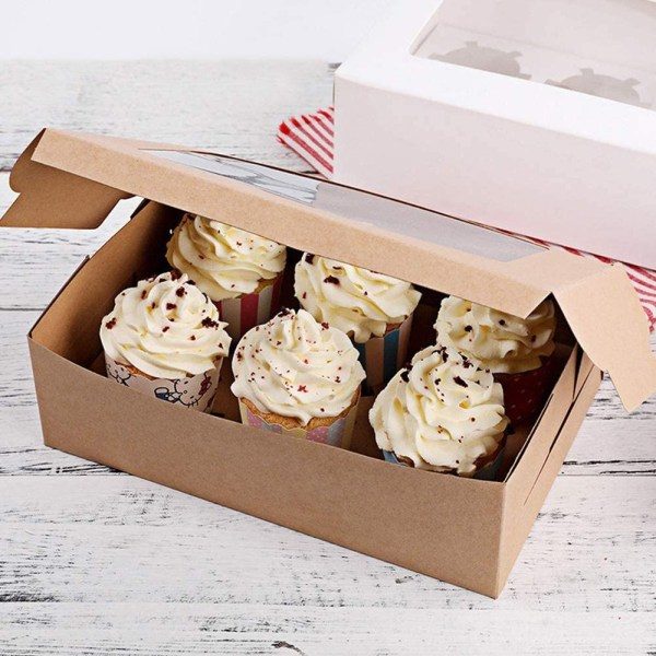 10 kpl 6-aukkoinen kraftpaperi cupcake-laatikko
