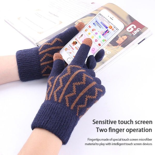 Vinter Touch Handskar Varma Stretch Stickade Vantar Full Finger Ther Svart