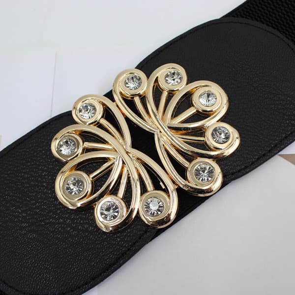 Stor Svart Cummerbund Strass Metallspänne Stretch Korsett Midjebälte D