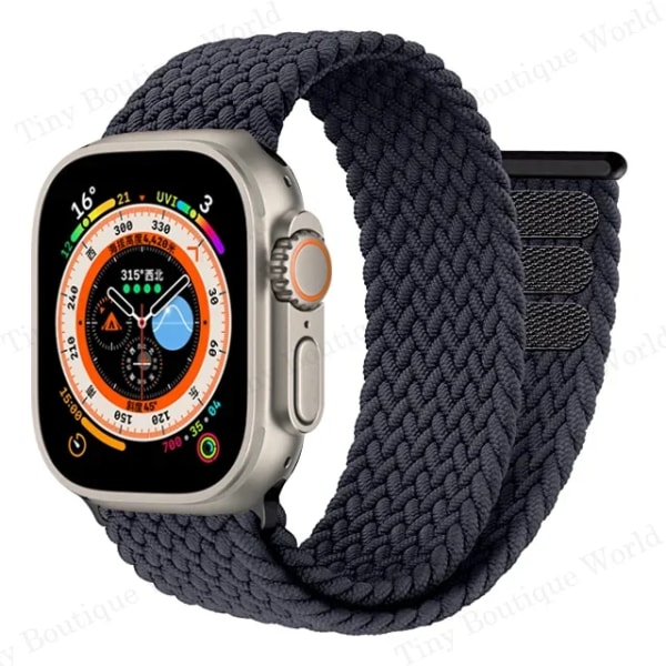 Flätad Solo Loop för Apple Watch Ultra band 49mm 45mm 41mm 44mm 40mm 42mm armband iWatch serie 9 7 SE 8 6 5 4 3 band Kol Charcoal 42-44-45-49mm-L