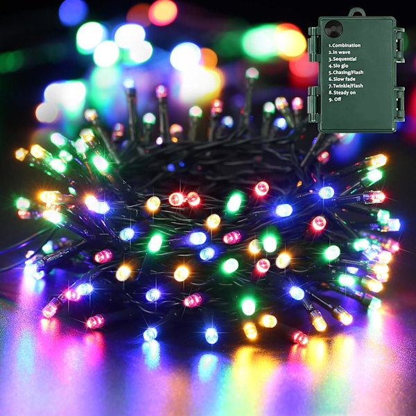 200 LED julelyskæde batteri, farverig färgglad 200 LED