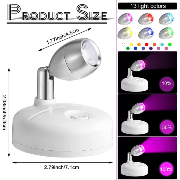2-pack trådlösa RGB LED-strålkastare med fjärrkontroll, 13 färger Spotlig