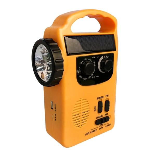 Nödradio med handvev, solpanel och LED-lampa