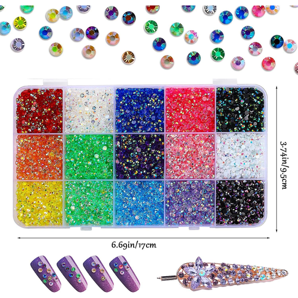 15 000 st nagelstenar, strass för hantverk, nagelstenar och strass, regnbågsstrass, färgglada pärlor för naglar, smink själv-dekoration (3mm 1