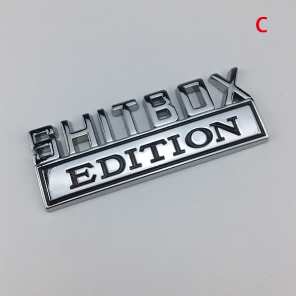1X 3D ABS-emblem SHITBOX EDITION Badge Bilhale side mærkat Sølv-Sort