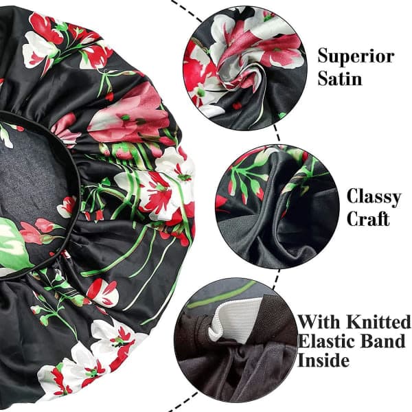 2 store satin hatte, store hårpleje hatte til damer
