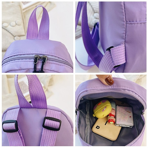 Mini Ryggsäck för Kvinnor, Liten Skolväska i Nylon, Vardagsryggsäck purple