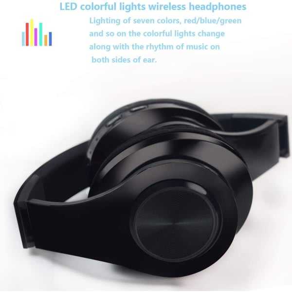 Bluetooth hörlurar Trådlösa Over Ear-hopfällbara headset med mikrofon-LED Trådbundna och trådlösa headset för smarttelefon/TV/PC