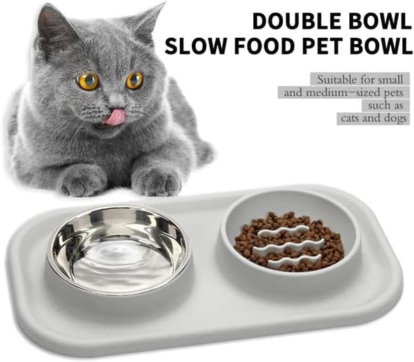 Slow Feeder-hundskål med dubbelsidig slickmatta i silikon, matskål i rostfritt stål för torrfoder och våtfoder, för små, medelstora och stora hundar
