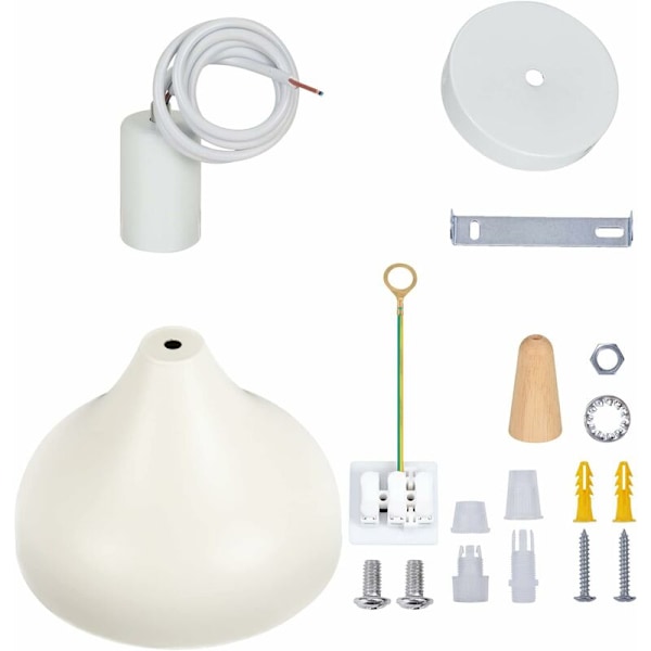 Retro Pendellampe Moderne Hattestil Taklampe E27 Metall Tre Hengelampe for Soverom Spisestue Kjøkken, Ø 20CM (Hvit 1 Pakke)