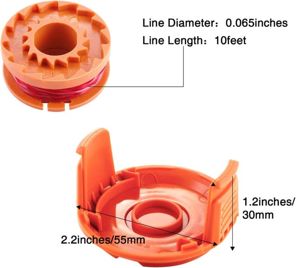 Trimmersnøre erstatningsspole for gresstrimmer og gresstrimmer spolehette Trimmerspolehette, passer Worx Wg180 Wg163 Wa0010 (15)