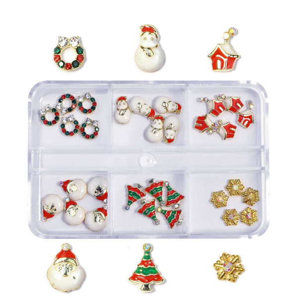 Julspikdekorationer Spikkonst Legering Rhinestones Tillbehör Julserie Blandad Spikkonst Dekor för DIY Spikprydnad 2