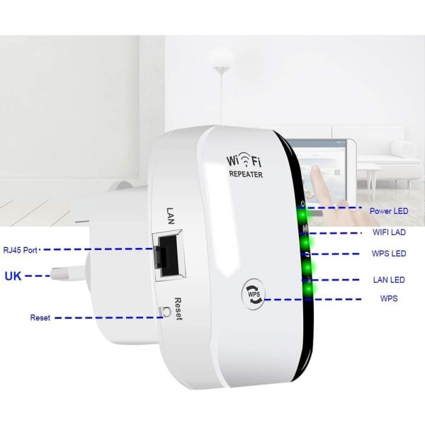 2023 Nyeste WiFi-udvider, WiFi-booster, internetbooster - med Ethernet-port, hurtig installation, trådløs signalforstærker til hjemmet