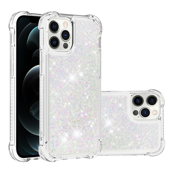 Kompatibel med Iphone 12 Pro Case Glitter Flytande Transparent Glittrande Glänsande Bling Kristallklart flytande Quicksand Cover Tpu Silikon - Vit