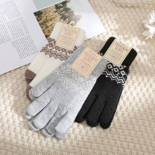 Vintervarme strikkede handsker Vinter fuldfingerhandsker Touch Glo White