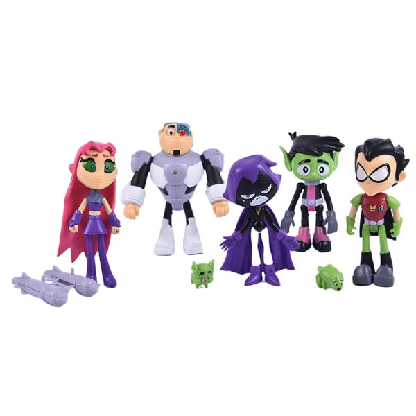 7 stk/ Sett Teen Titans Go Robin Cyborg Beast Boy Raven Actionfigur Flerfarget én størrelse
