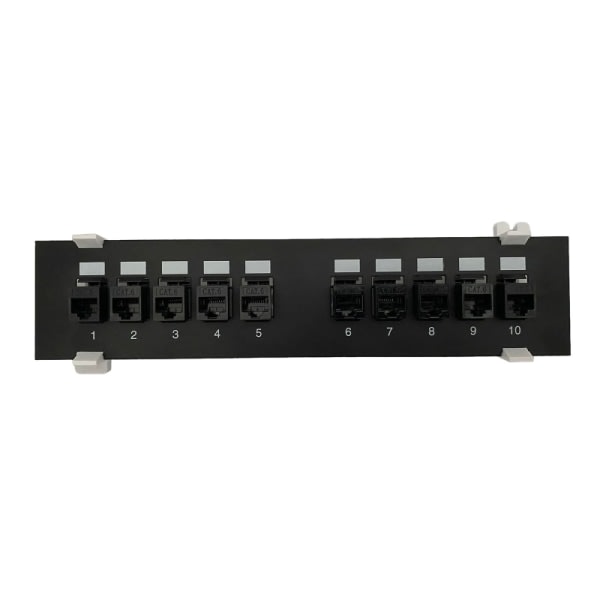 Patch Panel CAT6 10 Port 10G Støtte 1U Nettverk Patch Panel UTP 19 Tommers Veggmontering eller Rackmontering Punch Down Blokk for CAT6 Svart