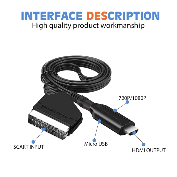 SCART till HDMI-kaapeli - SCART till HDMI-adapteri - Allt i ett SCART till HDMI Audio Video Converter 1080p/720p