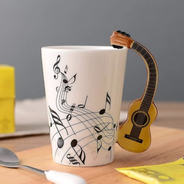 8,5 uns Creative Music Mugg Violinstil Gitarr Keramisk Mugg Kaffe Te Mjölk Stavkoppar Med handtag Kaffemuggar Nyhetspresenter (trägitarr)