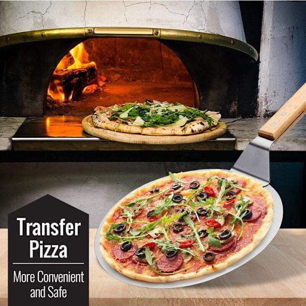 Rabat, Pizzaspade i rustfrit stål med træhåndtag, Pizzaskubber til pizzasten, Brødskubber, Kagespade, Pizzaspade..